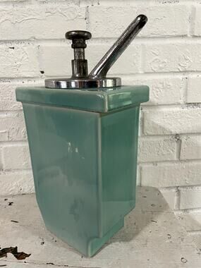 Vintage Hall China Aqua Jade Green Cherry Syrup Dispenser Soda Fountain Pump